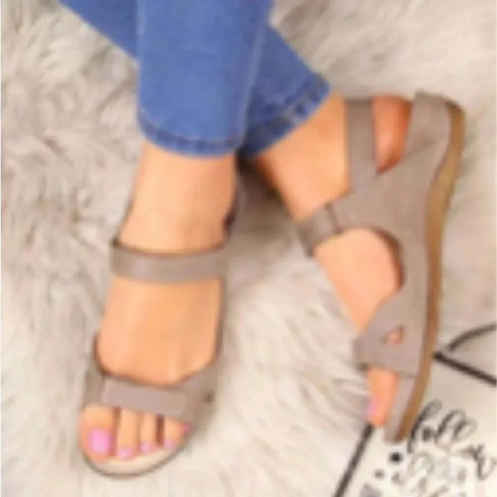Qengg vegan leather brown summer open toe comfy orthopedic sandal NEW size 9.5